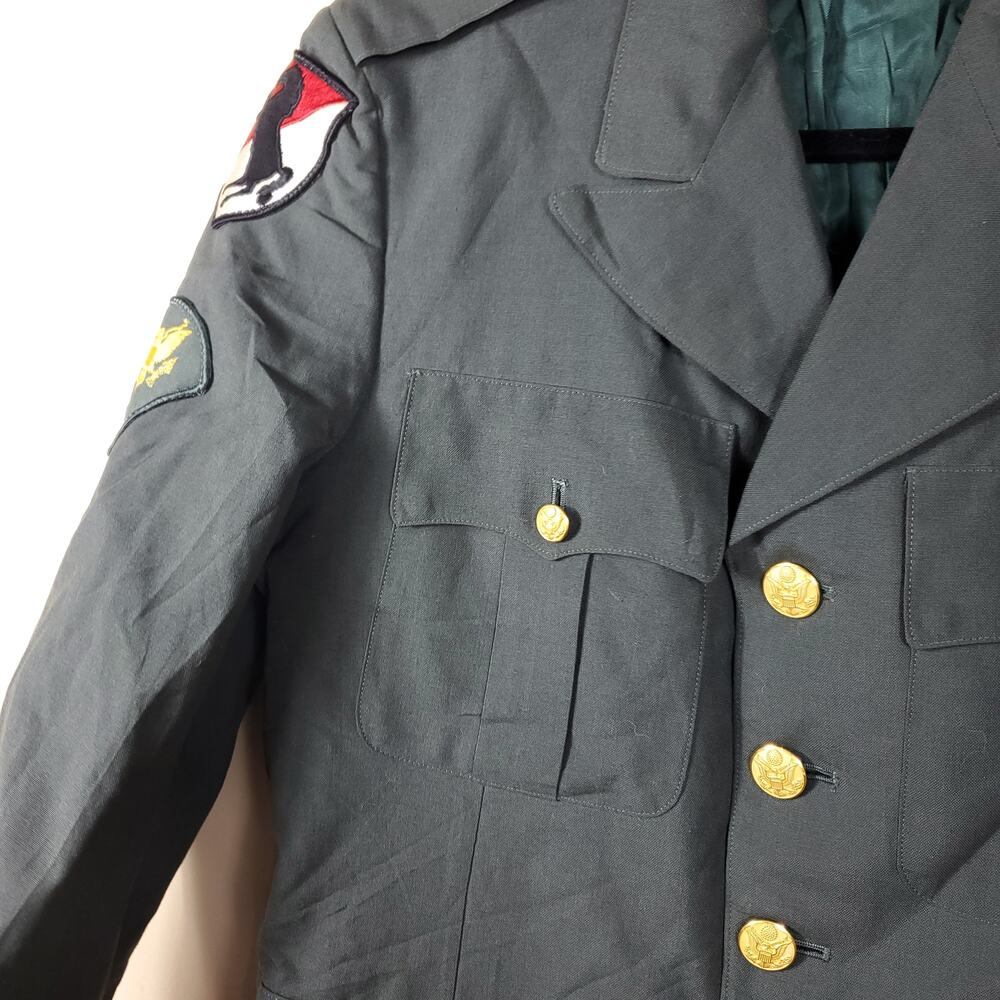 Vintage Army Green Service Coat Blazer Gold Tone Hardware Wool Blend 38R - Picture 4 of 12